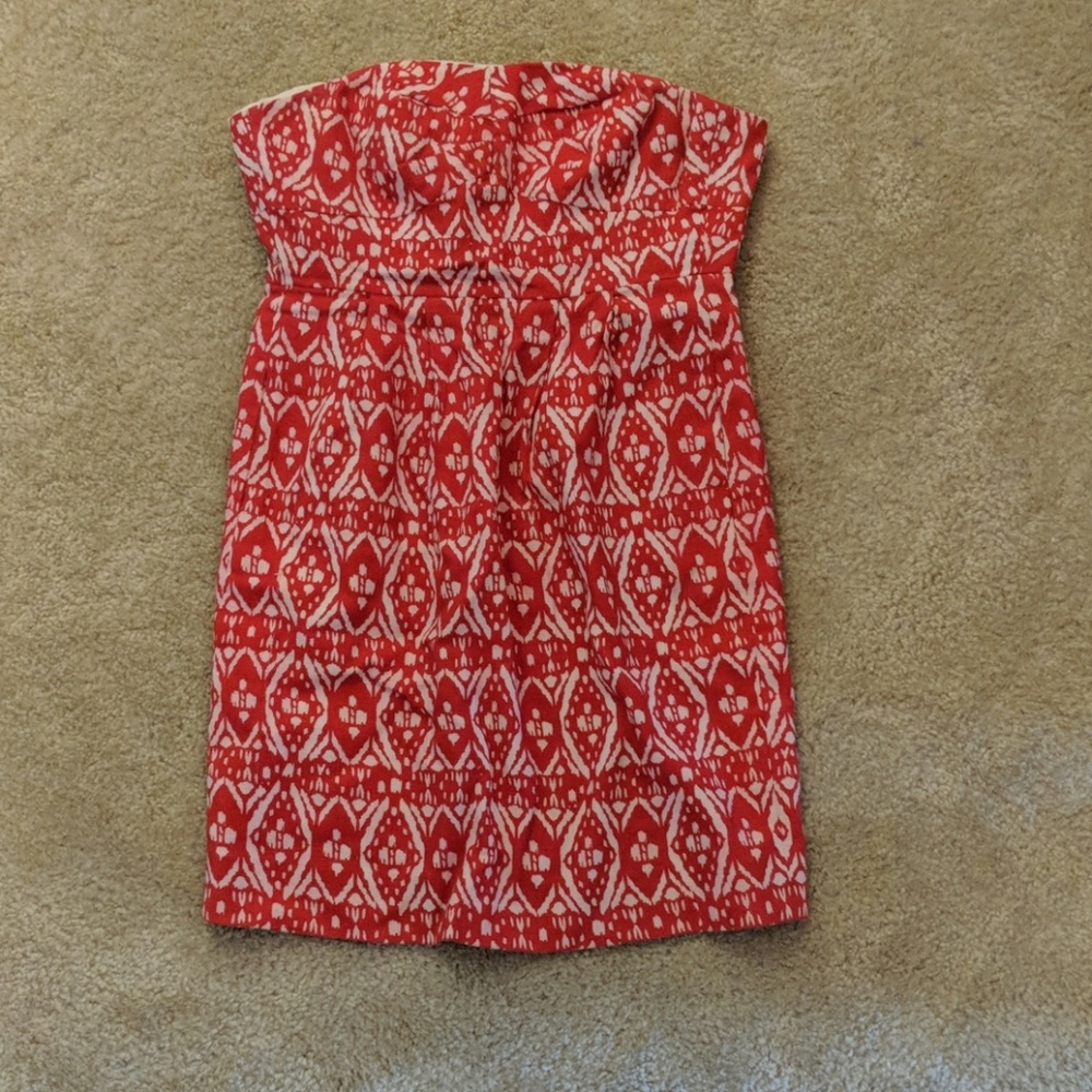Strapless Red and White Ikat Dress